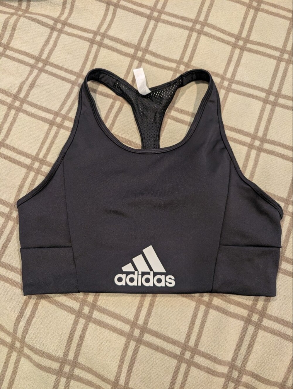 adidas Black Racerback Sports Bra with White Logo